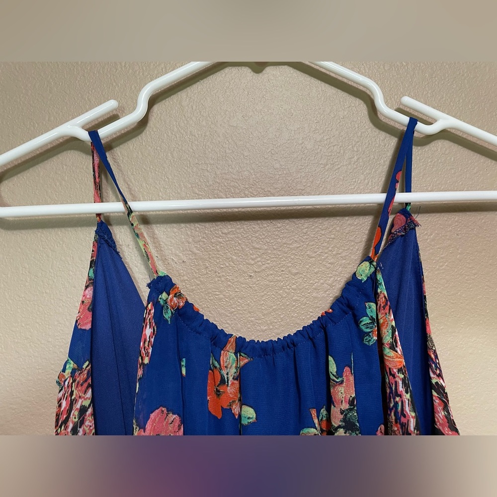 City Studio Blue & Red Floral Long Summer Beach Vacation Maxi Dress - Picture 3 of 7
